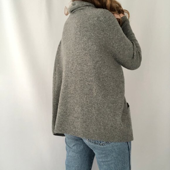 Eileen Fisher 100% Wool Oversized Knit Zip Cowl Cocoon Cardigan Sweater Jacket - Picture 4 of 7